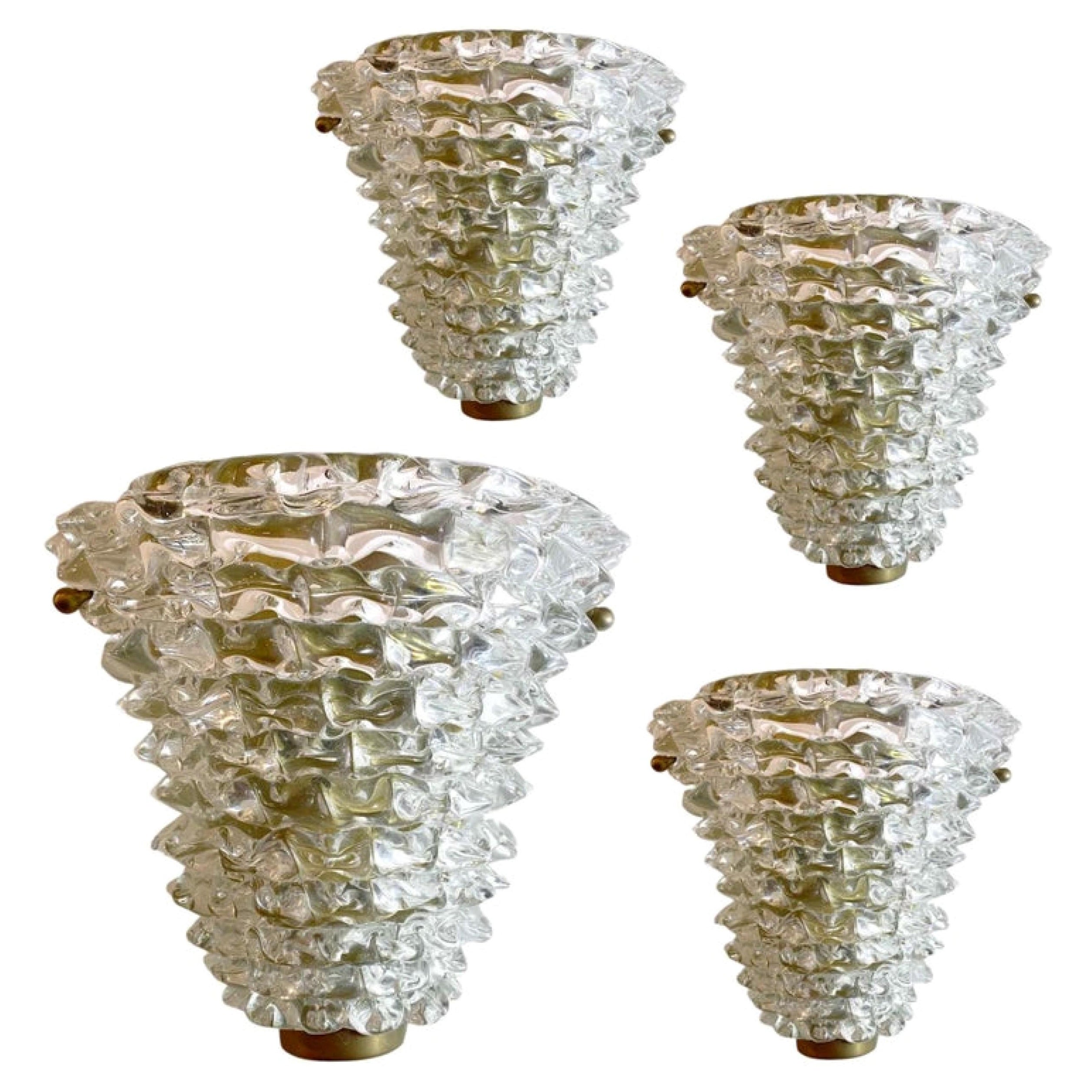 Set of Four Italian Handblown Glass Wall Lights, Sconces, Barovier & Toso, 1940s For Sale