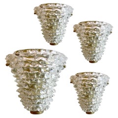 Satz von vier italienischen Wandleuchten aus mundgeblasenem Glas, Wandleuchter, Barovier & Toso, 1940er Jahre