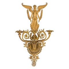 French Empire 3-Arm Gilt Bronze Wall Sconce With A Winged Figure