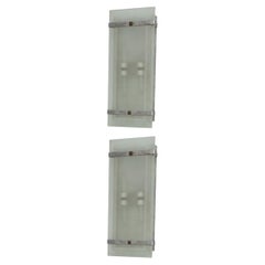 Pair of Late Art Deco Glass and Nickel Wall Lights, France
