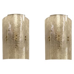 Pair of Italian Mid-Century Handblown Glass and Brass Wall Lights