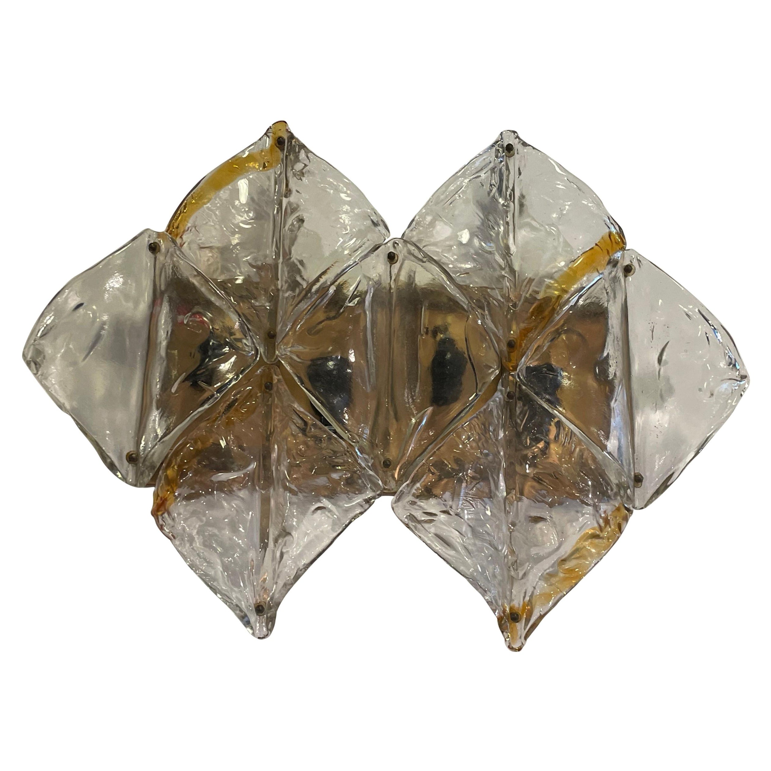 Moderne italienische Wandleuchte aus mundgeblasenem Glas und Messing, Mazzega