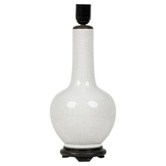 Chinese Mid-Century Porcelain Crackle Glazed Table Lamp on Carved Wood Base