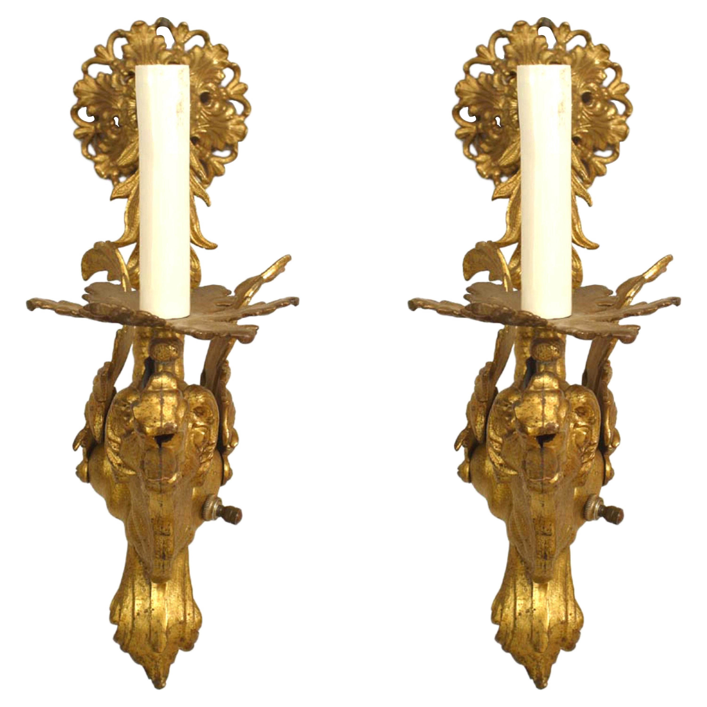 Pair of Italian Renaissance-Style Gilt Metal Wall Sconces