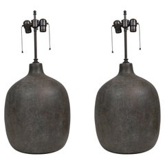 Pair of Contemporary American Ceramic "Soft Egg" Textured Glazed Table Lamps