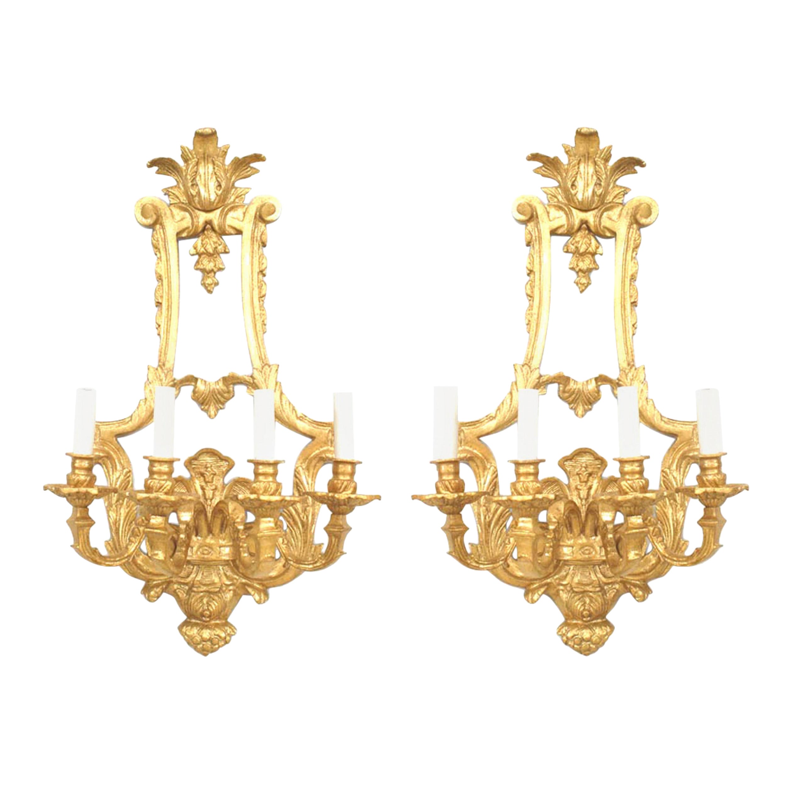 Pair of French Louis XV-Style Gilt Bronze Wall Sconces