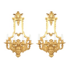 Vintage Pair of French Louis XV-Style Gilt Bronze Wall Sconces