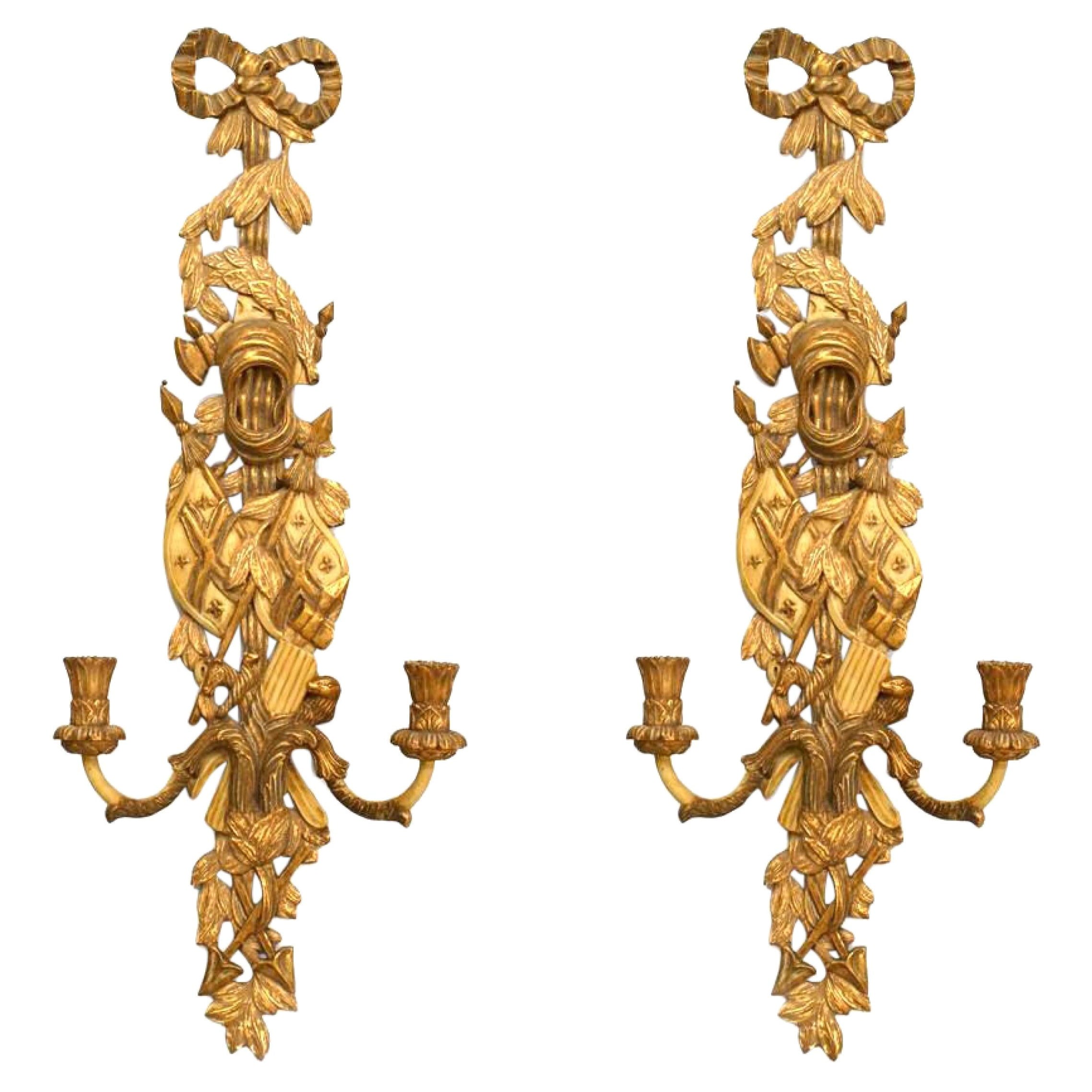 Pair of French Louis XV Style Gilt Carved Wall Sconces