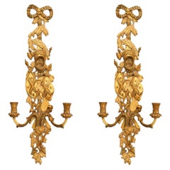 Pair of French Louis XV Style Gilt Carved Wall Sconces