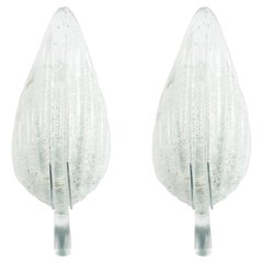 Paar italienische Wandleuchter aus Murano-Silber mit Staubglasblättern