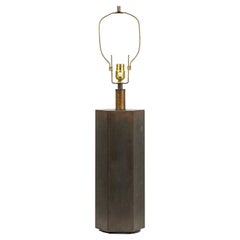 American Mid-Century Antique Bronze Hexagonal Column Table Lamp