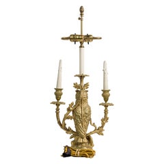 English Victorian Gilt Bronze Owl Form Table Lamp