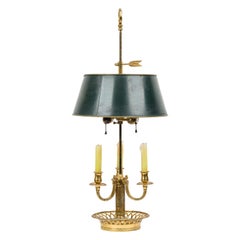 French Victorian Style Brass Bouilotte Table Lamp with Dark Green Metal Shade