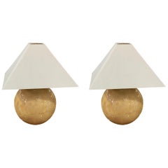 Pair of Karl Springer Modern Pearl Grey Goatskin Sphere Table Lamps