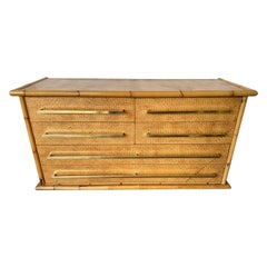Vintage Bamboo Rattan Brass Chest of Drawers by Vivai Del Sud. Italy, 1970s