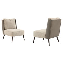 Set Of Two Armless Lounge Chairs In Leather & Fabric