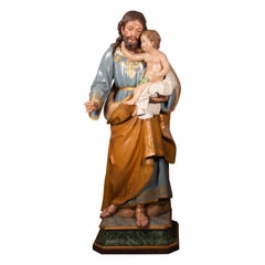 Joseph. Bois polychrome, verre. École espagnole, 19e siècle.