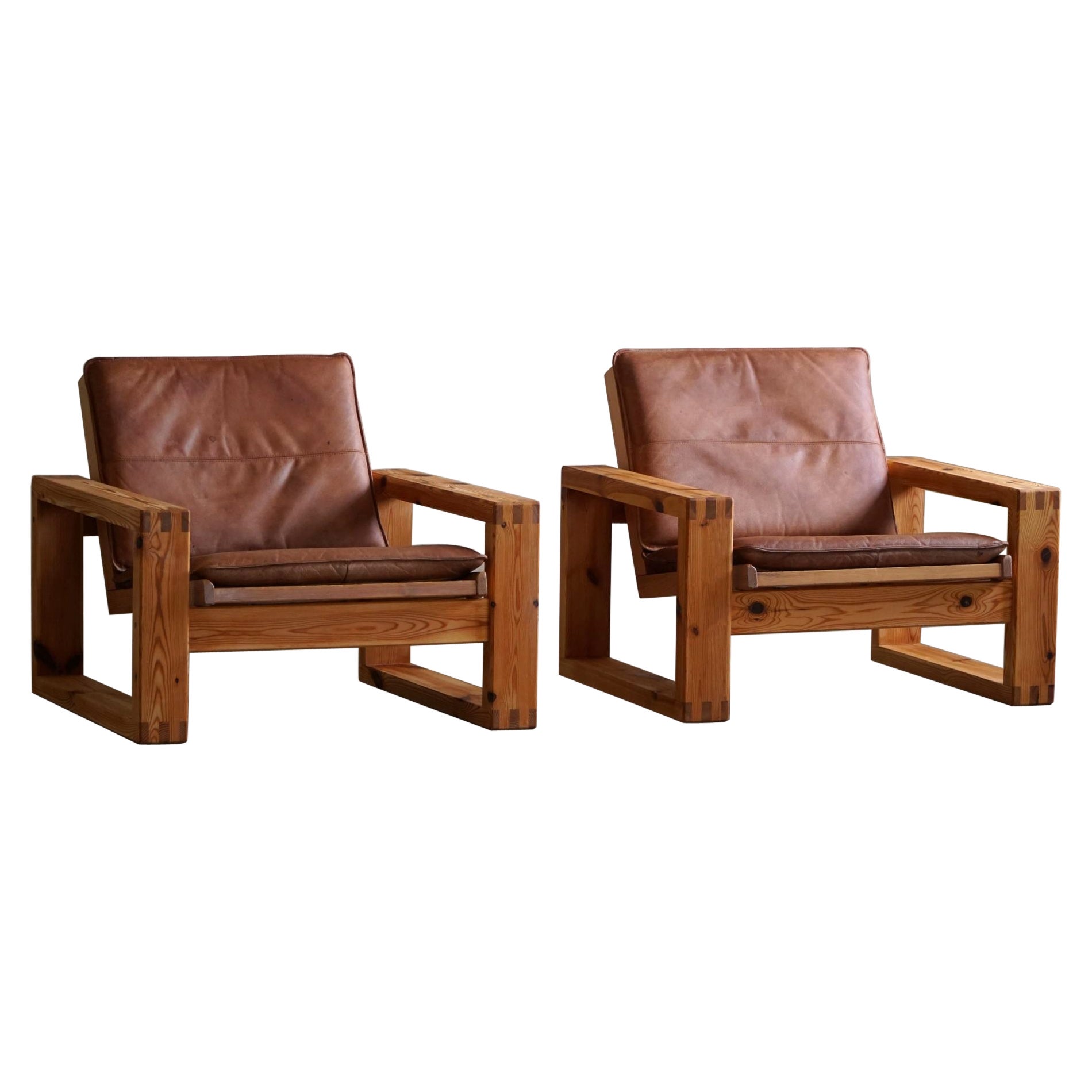 Yngve Ekström, Ein Paar Loungesessel aus Kiefer, Swedese, Mid Century Modern, 1970er Jahre