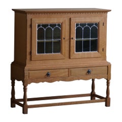 20th Mid Century Cabinet in Solid Oak with Glass Front, by Danish Cabinetmaker