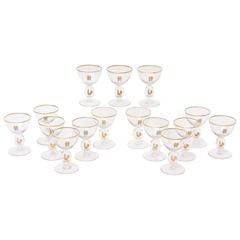 Set of 15 Cocktail Glasses, Gilded Rooster with Cut Stem and Raised Monogram