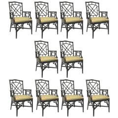 Set of ten McGuire Chinese Chippendale Armchairs, Elaborately Designed