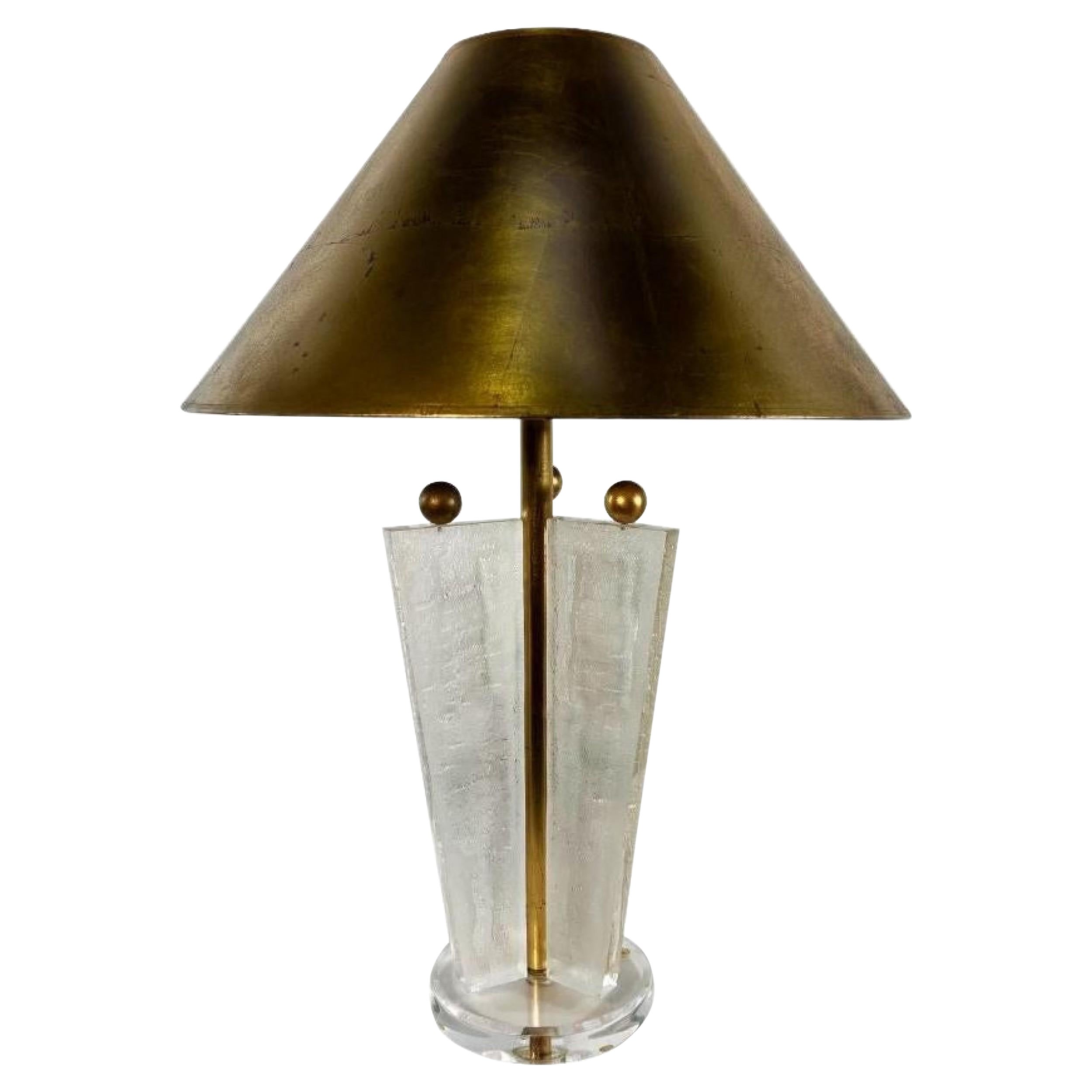 American Modern Lucite & Gold Leaf Table Lamp/ Gold Leaf Shade, Van Teal