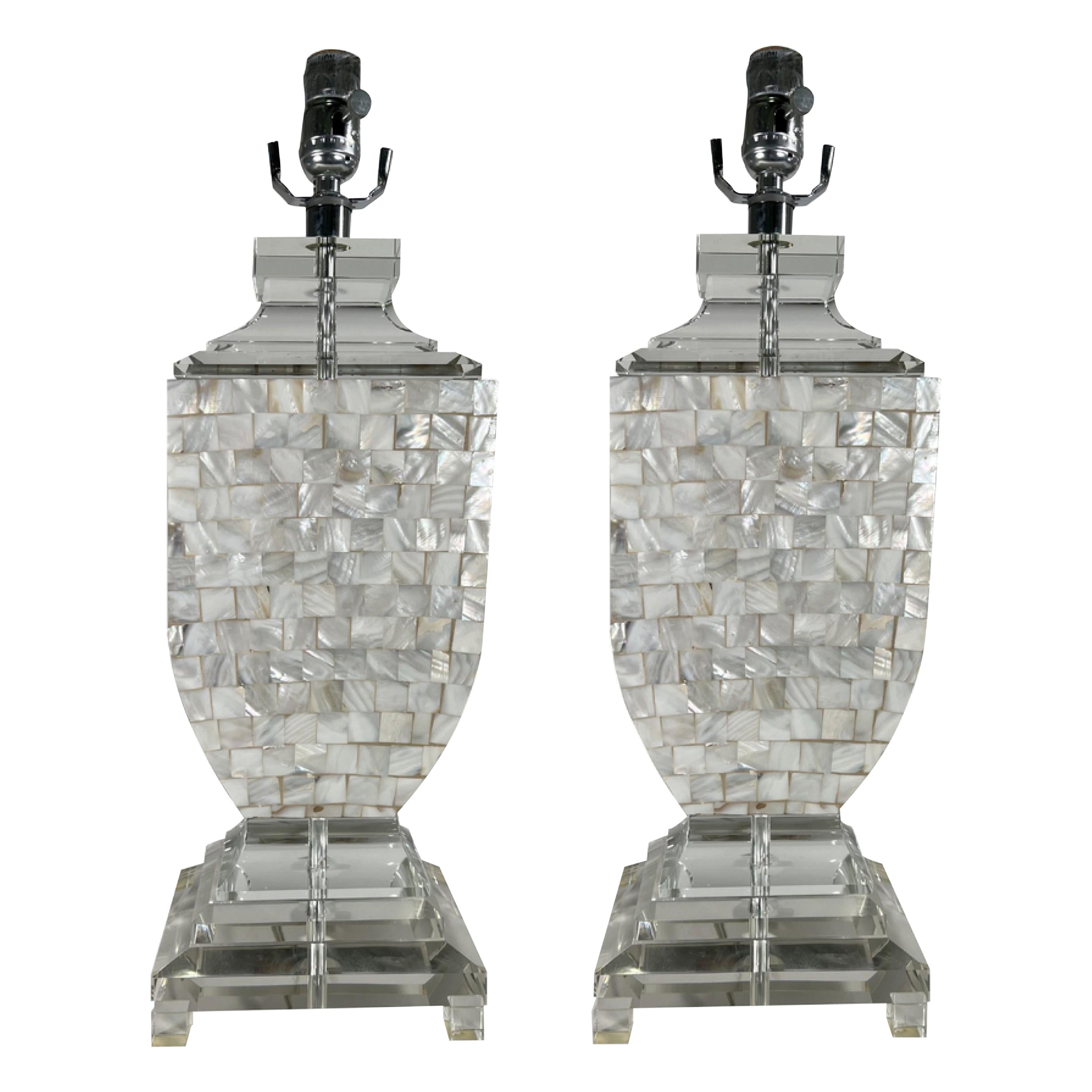 2 Pairs of Mother of Pearl Table Lamps