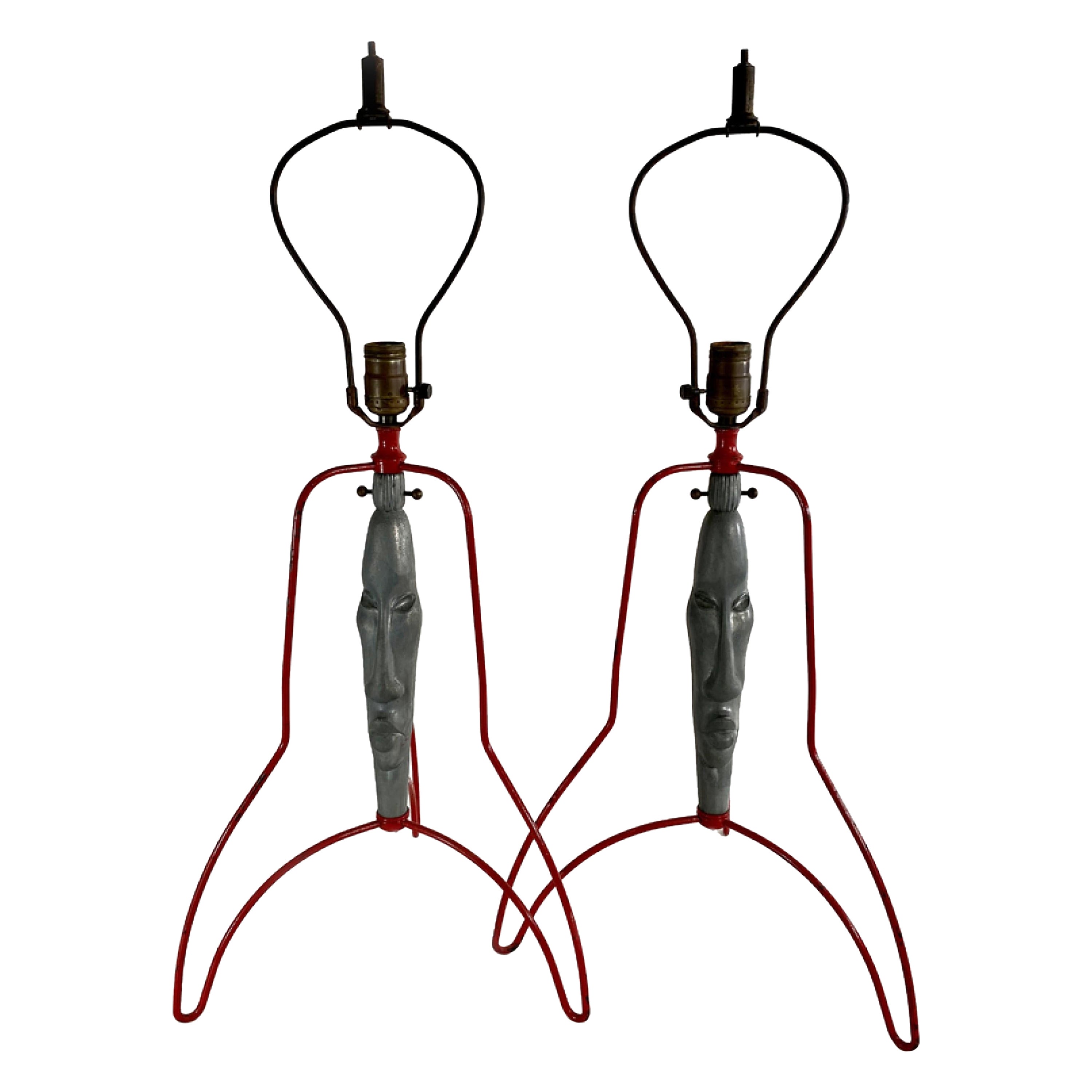 Pair of American Modern Figural Iron Table Lamps