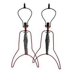 Pair of American Modern Figural Iron Table Lamps
