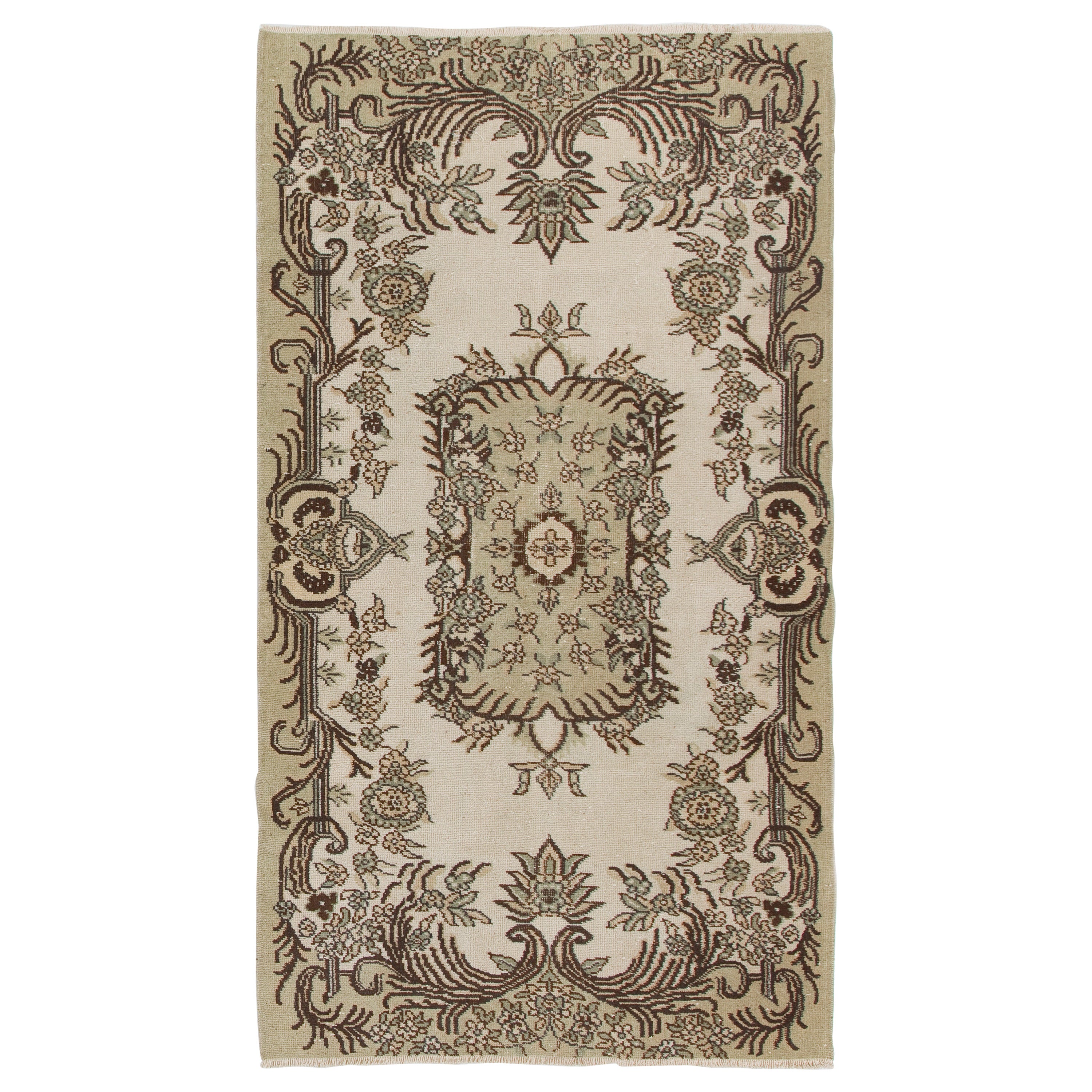 4x7 ft Vintage Hand Knotted Anatolian Oushak Accent Rug with Medallion Design