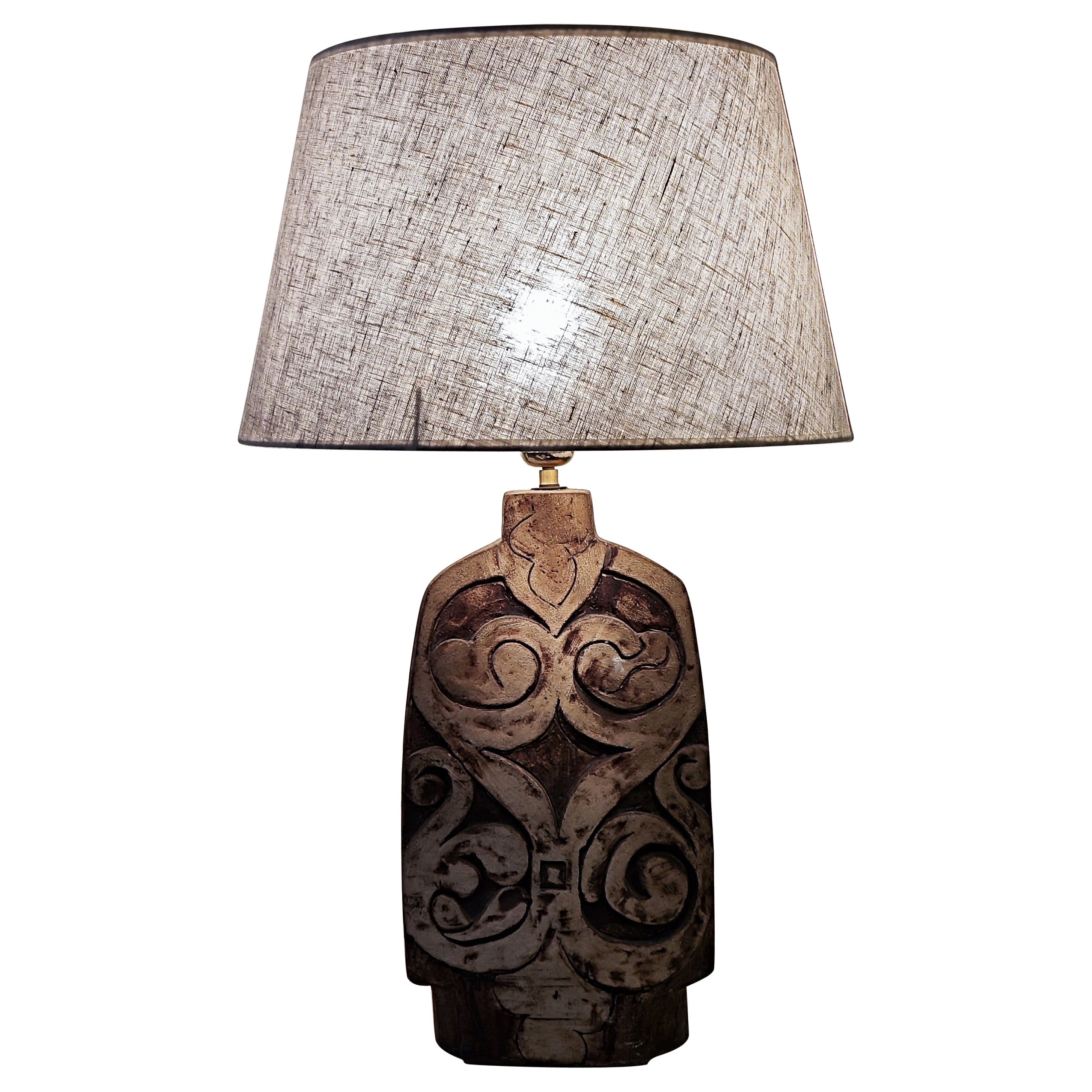Lampe de table en céramique et terre chamottée - France - 1960 - 60s -