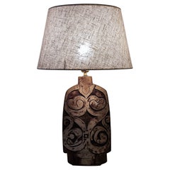 Ceramic and chamotte earth table lamp - France - 1960s - 60s -