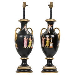 Coppia di importanti urne in ceramica inglese di epoca vittoriana adattate come lampade da Samuel