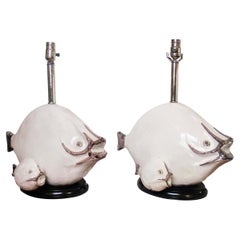 Italian Modern Glazed Ceramic Fish Table Lamps, Ivo De Santis, 1960s