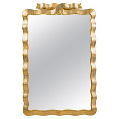 American Mid-Century Fanciful Ribbon Carved Wood Gilt Frame Mirror