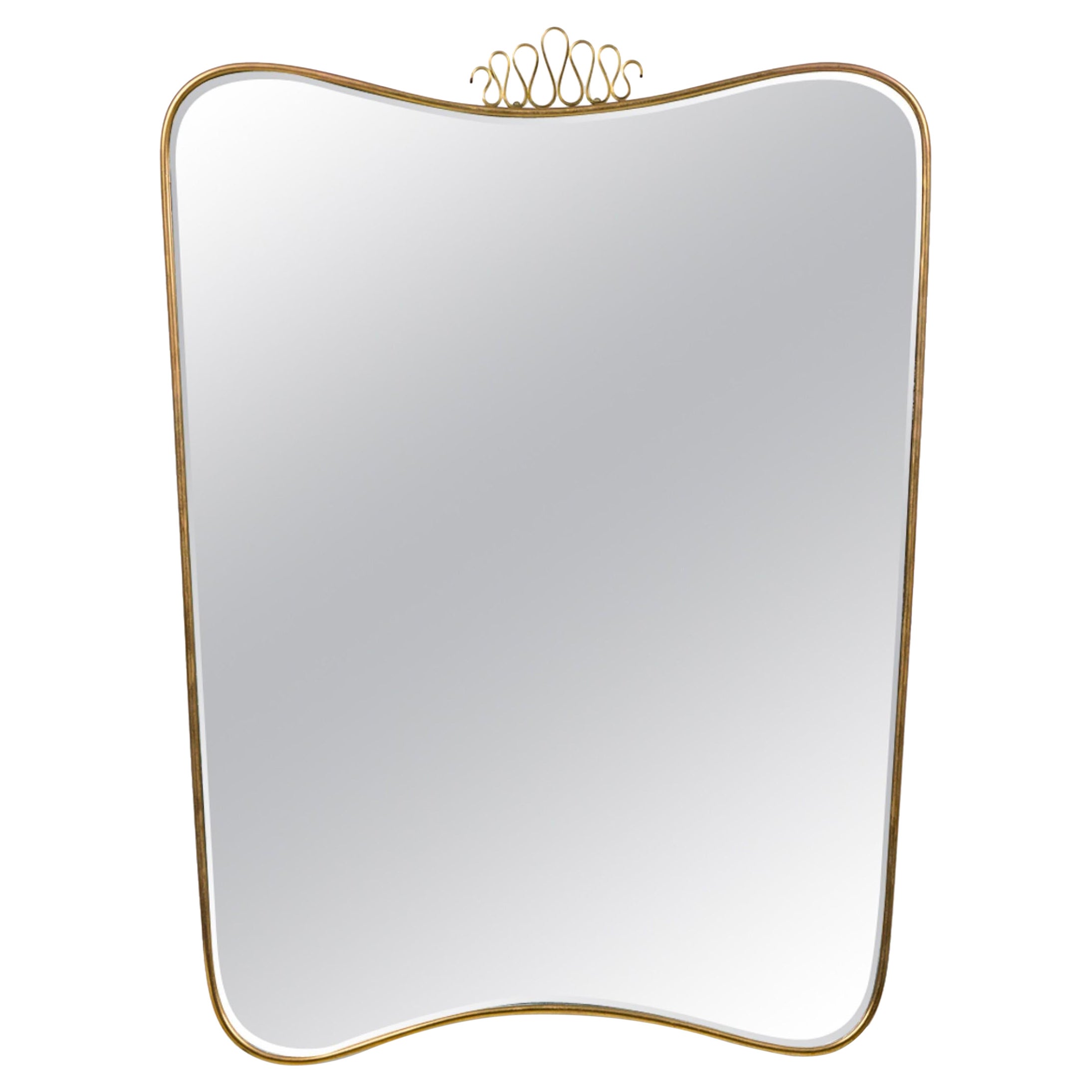 Specchio da parete asimmetrico in oro in stile Gio Ponti, metà del secolo