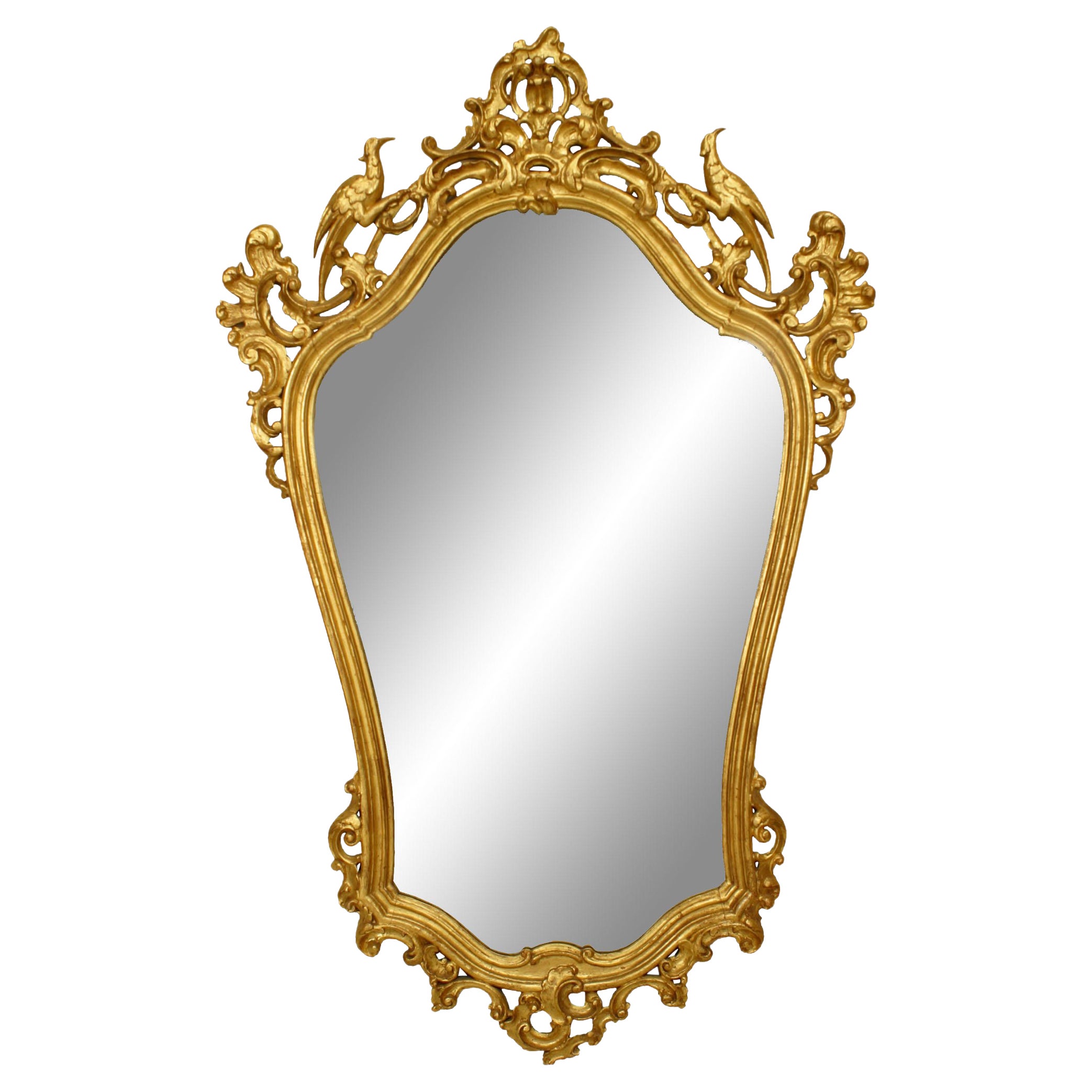 English Chinese Chippendale Style Giltwood Bird Design Wall Mirror