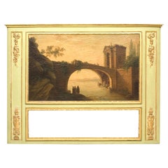 Italian Venetian Painted Scene Trumeau / Wall Mirror