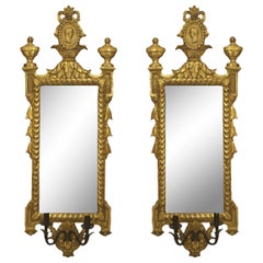 Pair of Italian Neoclassic Giltwood and Iron Giranoles / Wall Mirrors