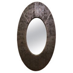 American Modernity Miroir ovale en cuir métallisé Brown et Silver