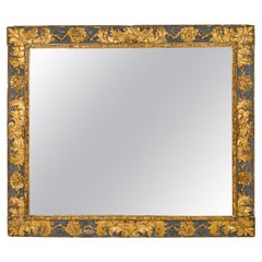 Italian Rococo Large Gilt  and Painted Carved Foliate Rectangular Wall Mirror