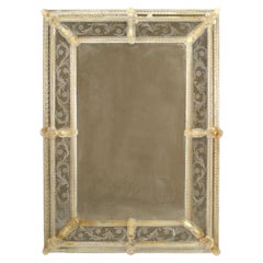Italian Venetian Murano Etched Floral Design Wall Mirror