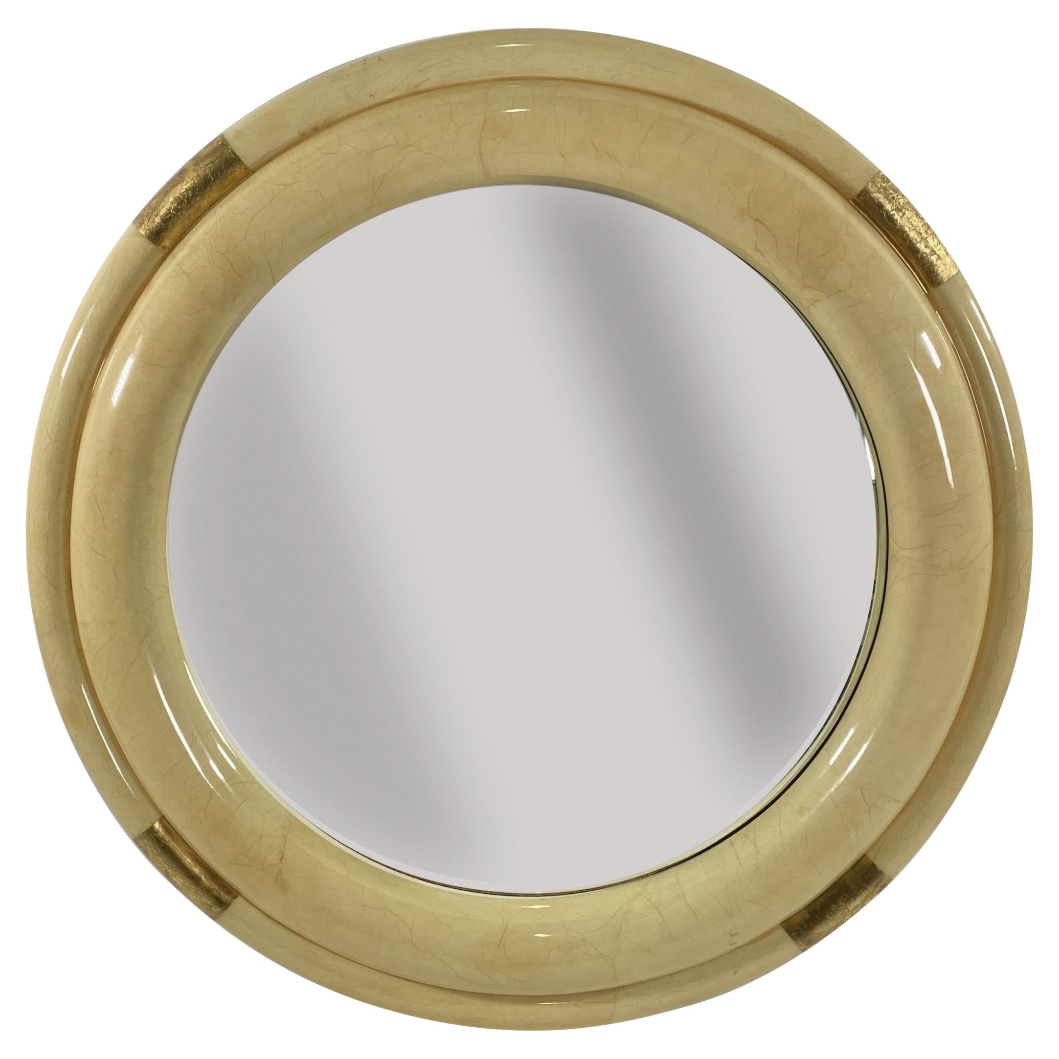 Enrique Garcel Parchment and Gilded Circular Mirror For Sale