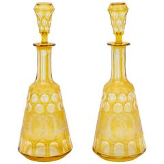 Antique Pair of American Amber Cut Glass Decanters