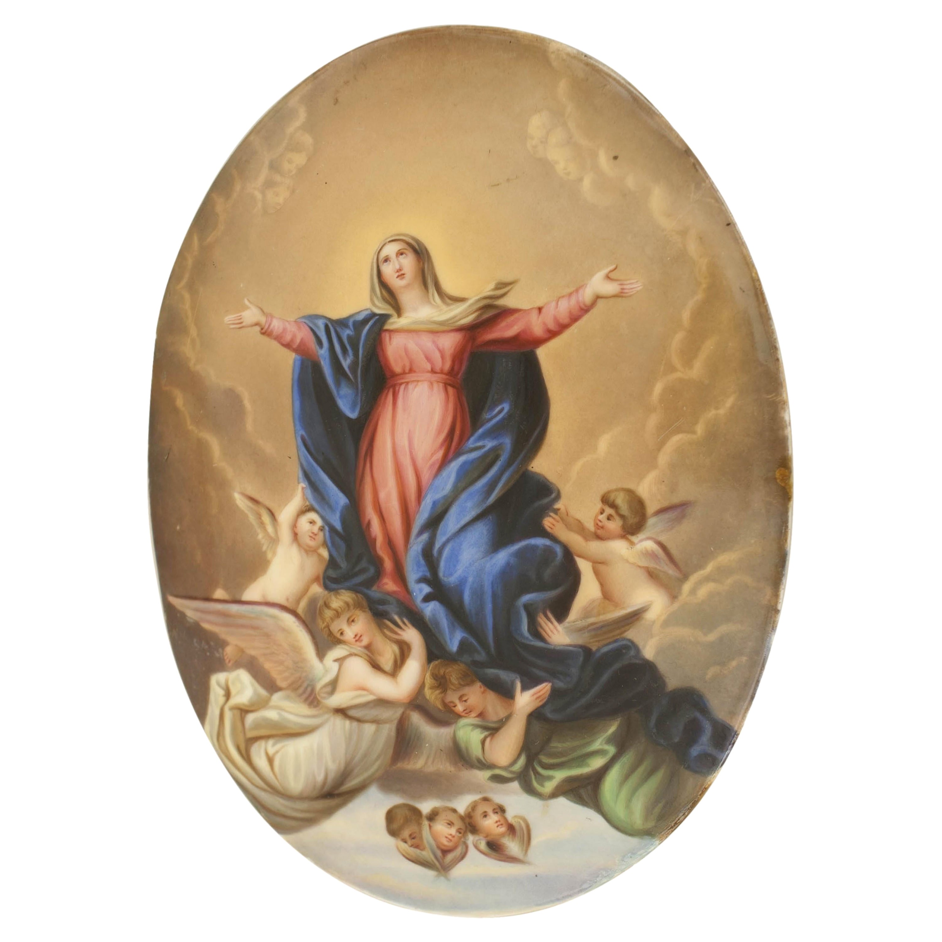 Continental Porcelain Virgin Mary Plaque