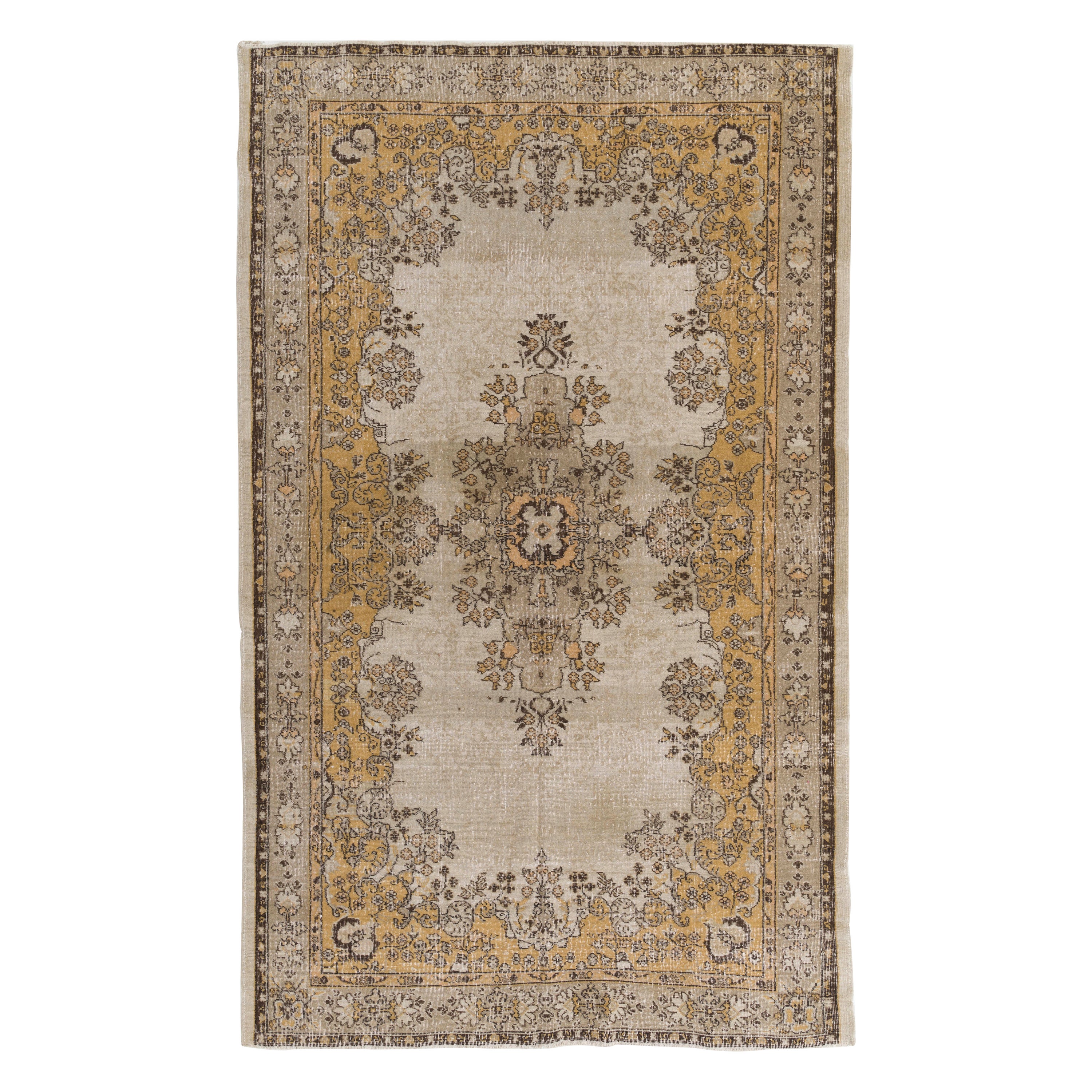 6.7x10.6 Ft Fine Vintage Turkish Rug in Light Gray, Brown, Rust and Beige Colors For Sale