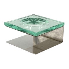 Modern crystal molded ashtray / vide poche, Fontana Arte style Italy 1970s