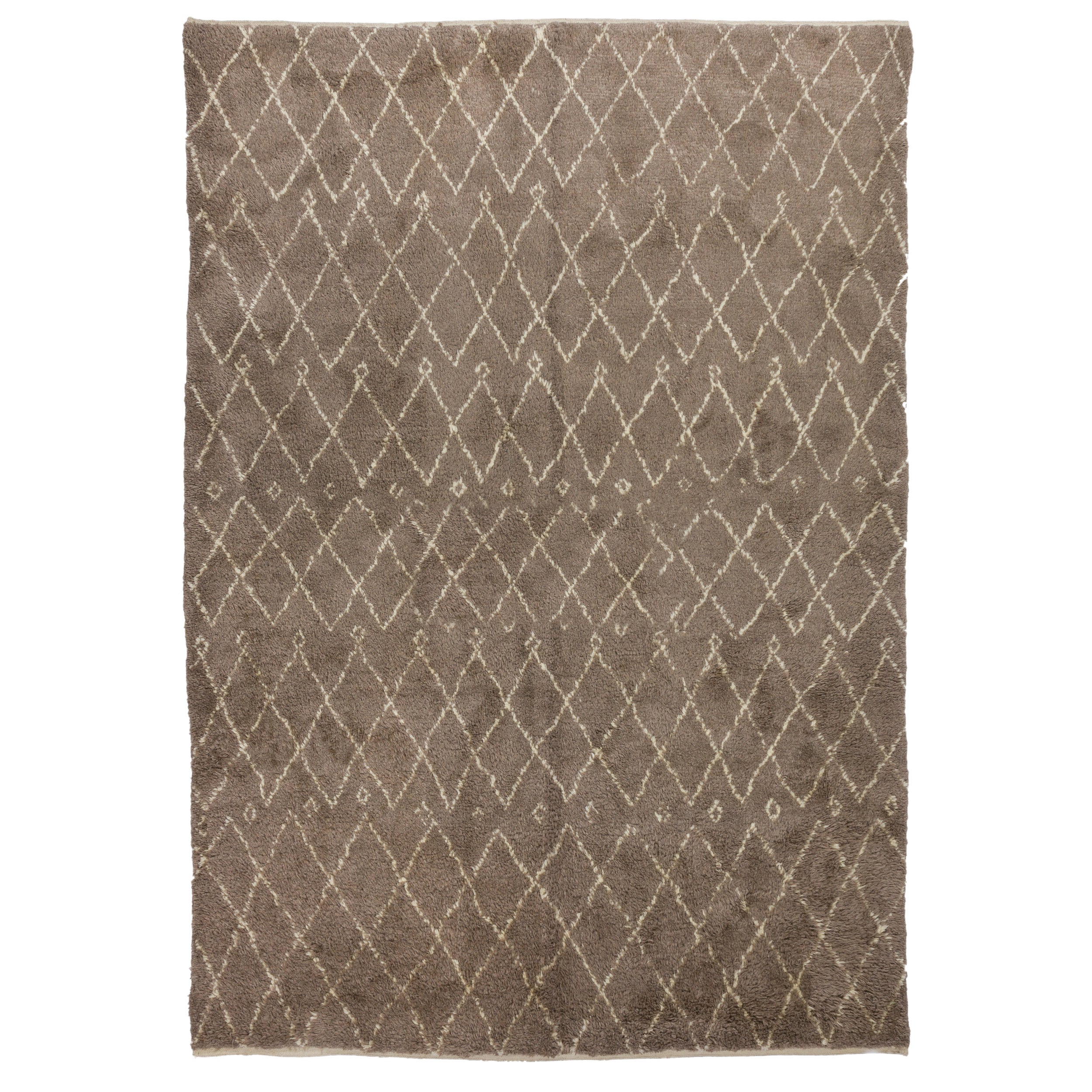 Contemporary Moroccan Berber Rug in Natural Latte and Ivory Colors, 100% Wool