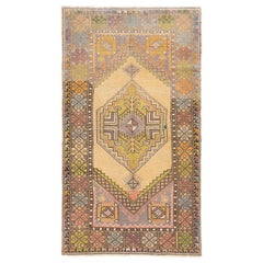 3.6x6.2 Ft Vintage Hand Knotted Turkish Accent Rug, Colorful Tribal Style Carpet