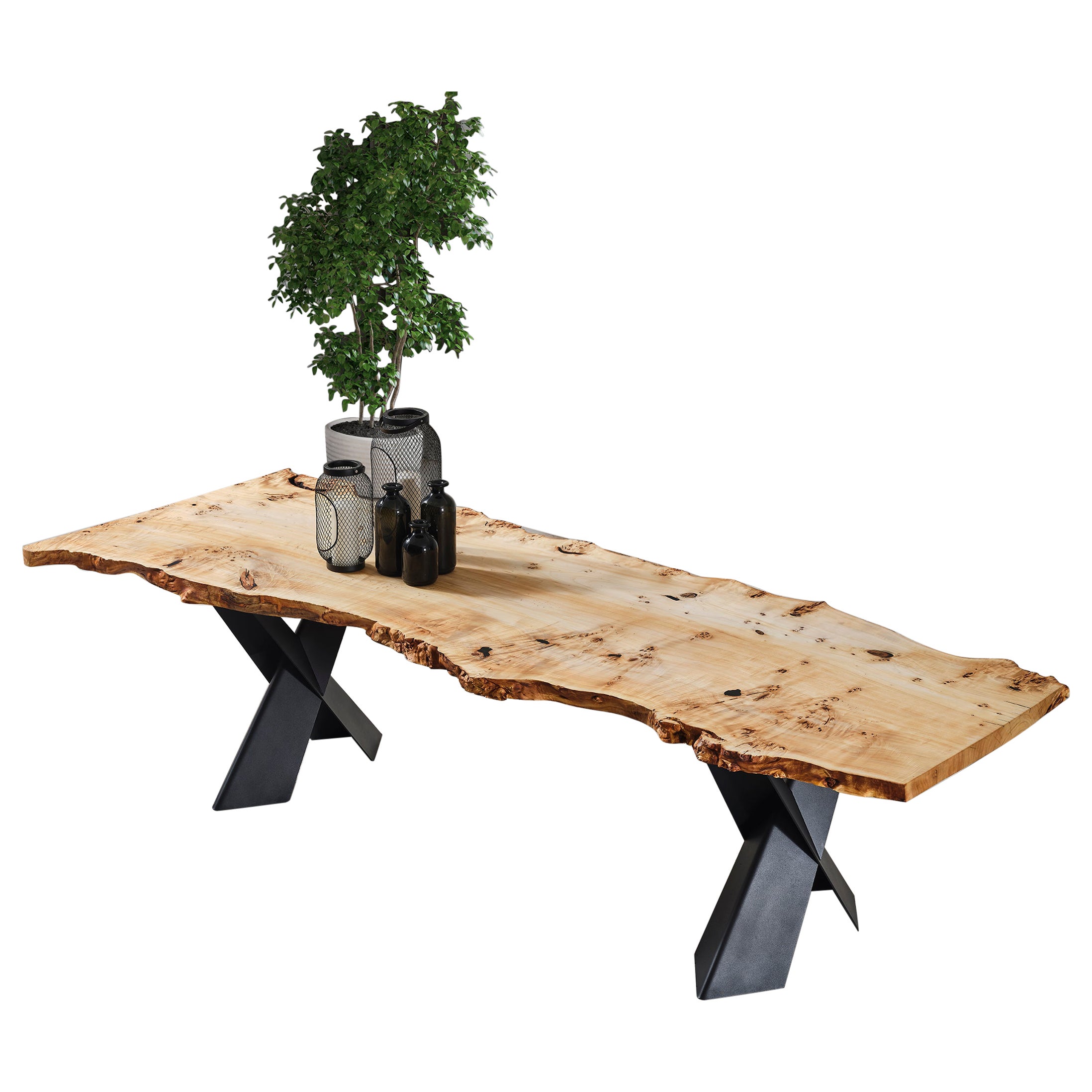 Table de salle à manger en bois de ronce Mappa sur mesure 

Cette table est fabriquée en bois de ronce Mappa. Les veines et la texture du bois décrivent l'aspect d'une loupe de mappa naturelle.
Elle peut être utilisée comme table de salle à manger